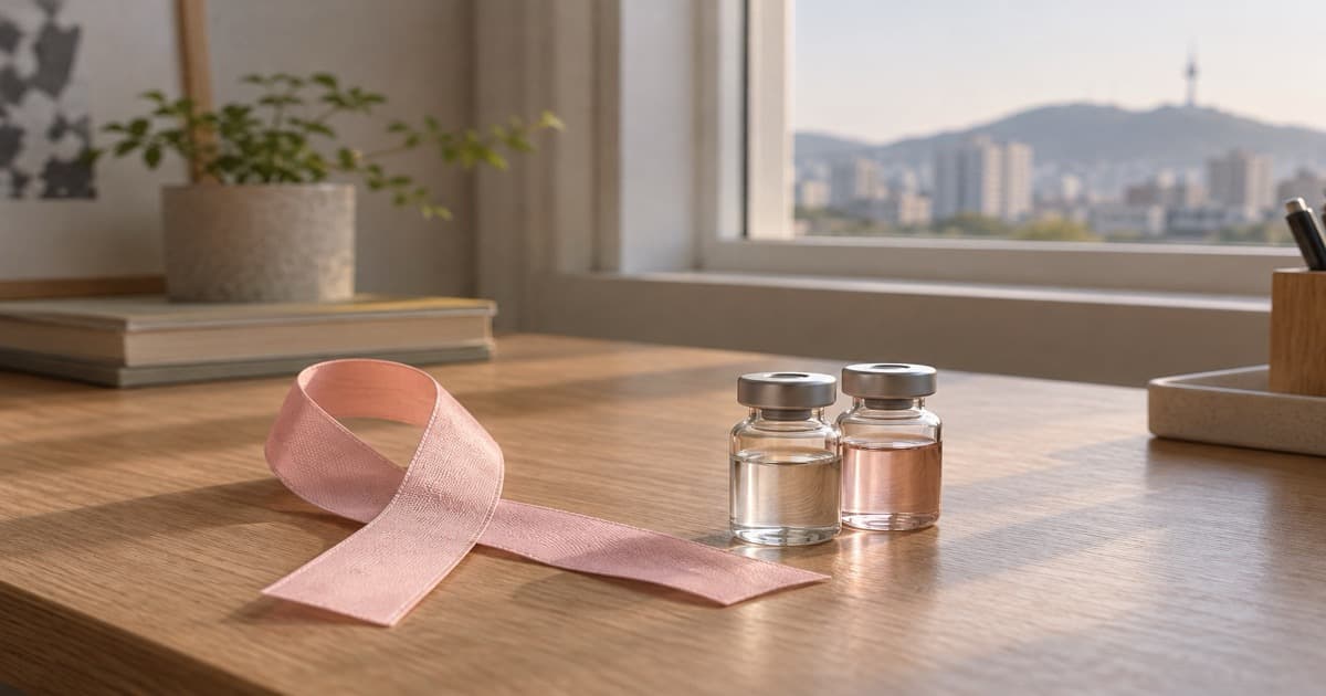 책상 위 분홍 리본과 유리병 두 개를 놓은 개념 이미지